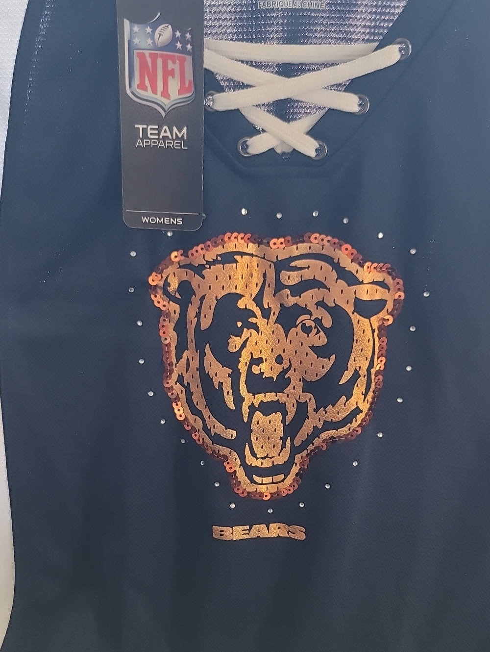 NFL Girls Navy Tank Top with Orange Sequin Bears Logo